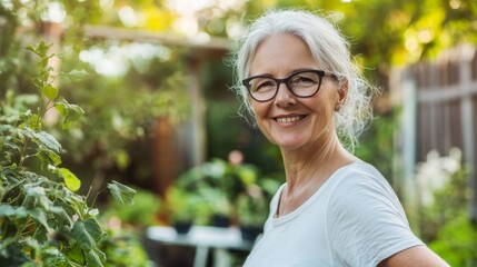Joyful Senior Gardener in a Lush Garden