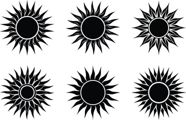 Set of Sun Icon Silhouette Vector Illustration on Transparent Background 