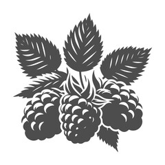 Bold black silhouette of a raspberry, ideal for food illustrations, healthy eating designs, and organic fruit graphics