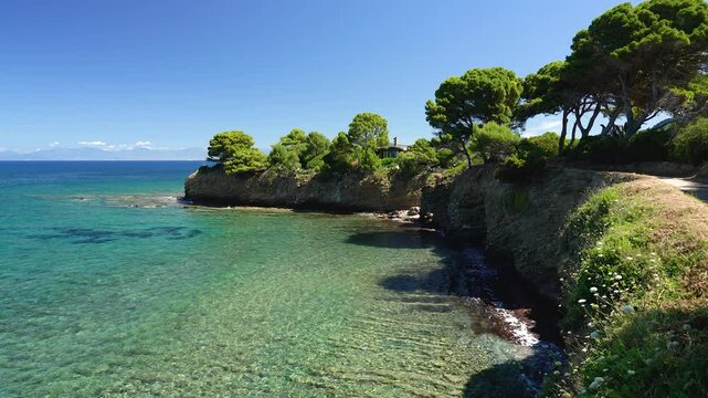 Beautiful mediterranean landscape at Punta Licosa, near Castellabate in the Cilento region. Province of Salerno, Campania, Italy.
