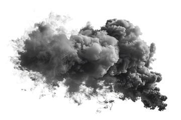 Thick black smoke cloud isolated on transparent background