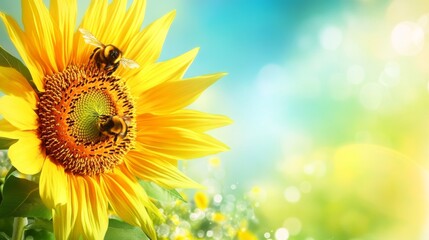 Obraz premium Vibrant Sunflower with Bee