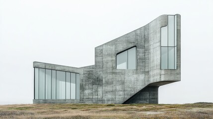 Fototapeta premium A building with an abstract, rocky profile made of concrete and glass.