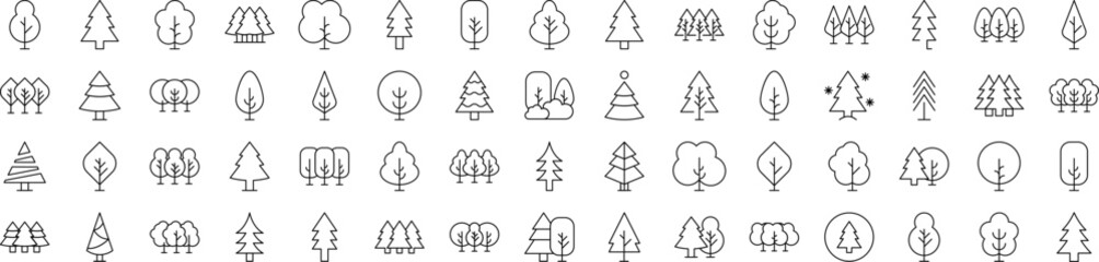 Tree and Forest Outline Style Icons for Design, Cards, Apps, Social Networks