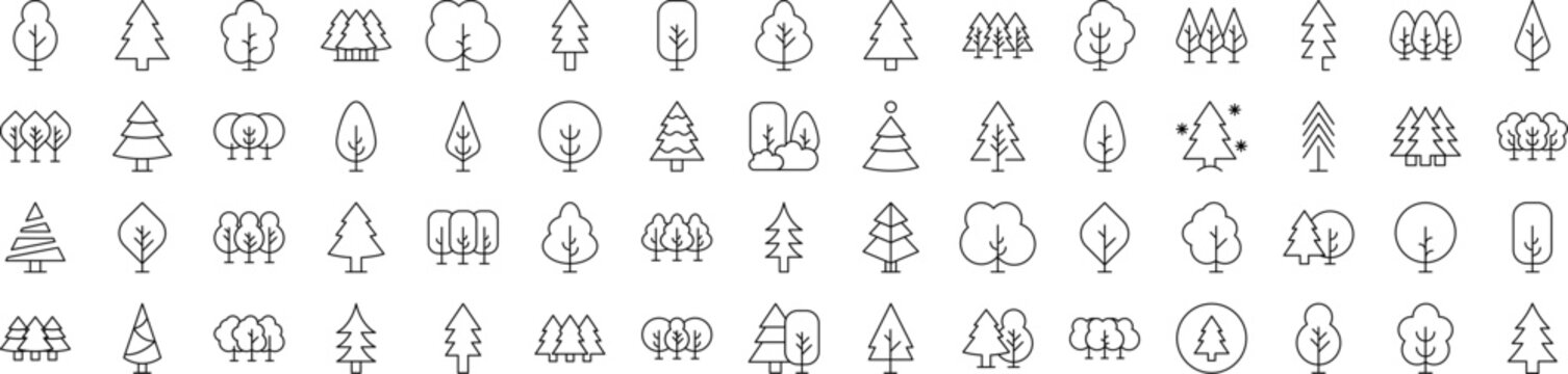 Tree and Forest Outline Style Icons for Design, Cards, Apps, Social Networks