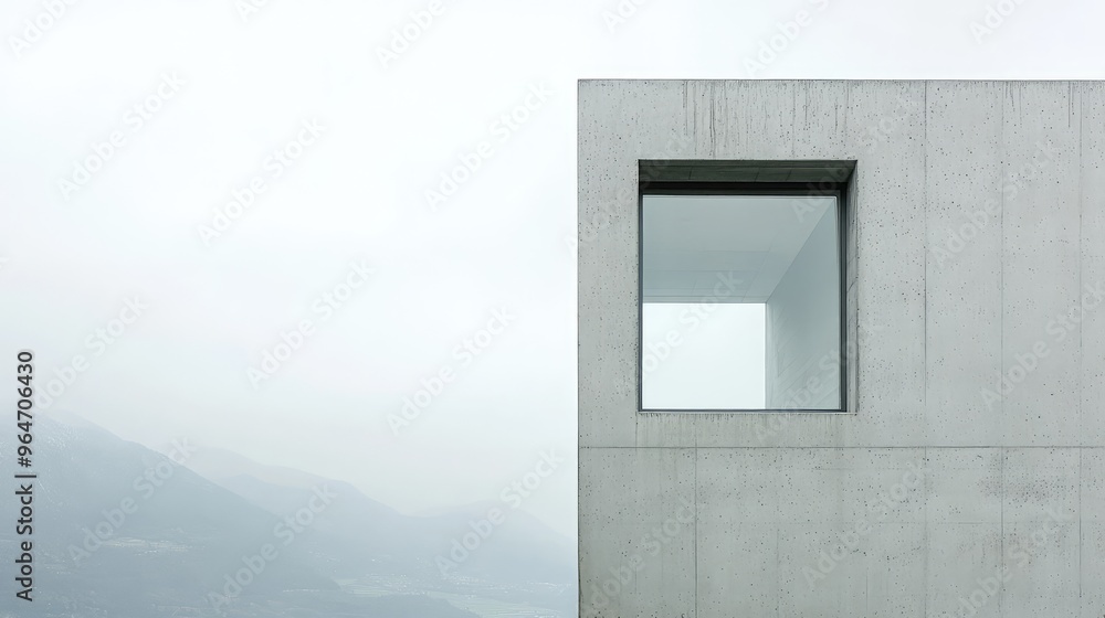 Aufkleber a concrete and glass structure with an abstract rocky profile, front view with a small window.