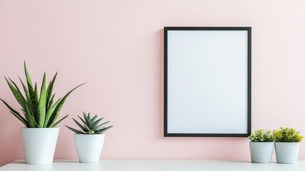 Fototapeta premium Minimalist workspace with plants and motivational posters, showing productivity and wellness at work