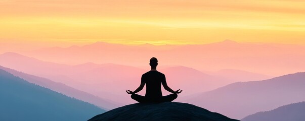 Yoga instructor leading a sunrise meditation on a mountain, promoting mindfulness and tranquility