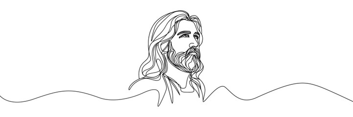 vector image of Jesus in a single line style on a white background
