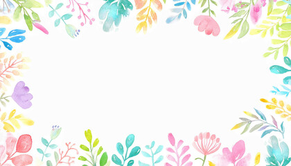 Obraz premium カラフルな植物の水彩画イラストフレーム背景
