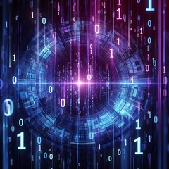 Abstract binary background for hackathon and other digital events, A high-tech image of binary code flowing in a blue digital data stream, representing the concept of information technology