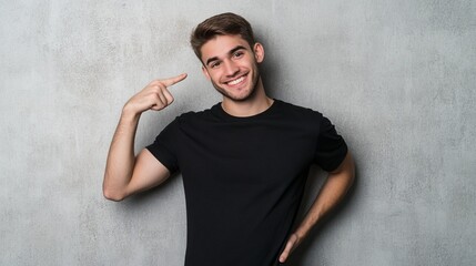 Cheerful Young Man Pointing at His Head
