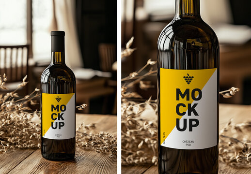 Indoor wine bottle mockup  - generative ai image