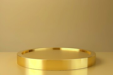 a round gold tray on a plain surface