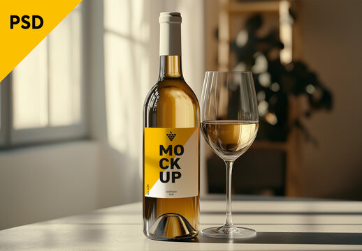 Wine label mockup in a kitchen scene  - generative ai image