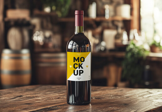 Wine bottle on a table mockup  - generative ai image