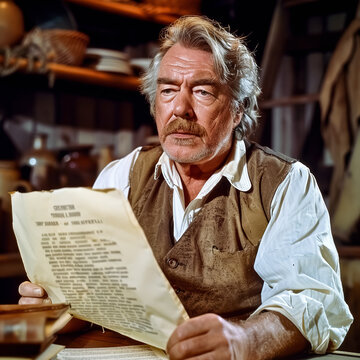 Portrait of a senior man reading a newspaper in his workshop.