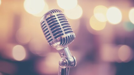Vintage Microphone with Soft Bokeh Background