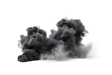 Intense black smoke cloud isolated on transparent background