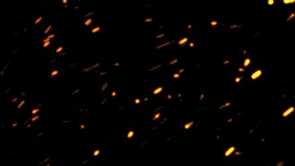 Fire ember particles or sparks flying with different speed in turbulent windy conditions. Realistic...