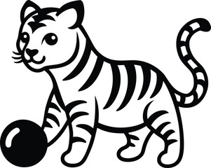 Cute Tiger Cub and Ball Fun Vector Illustration
