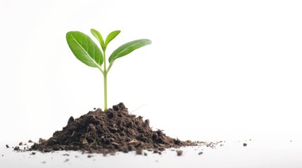 Tiny plant sprouting from the ground in white space