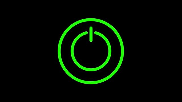 Power batton icon animation on black background. power baton on off.