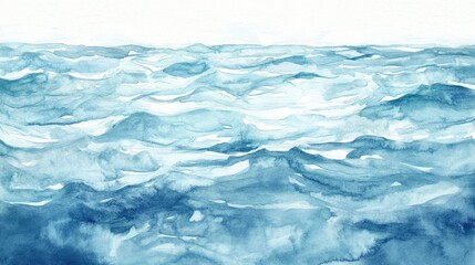Obraz premium watercolor light blue ocean ripples background illustration. nature background