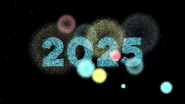 Bonne Ann&eacute;e french greeting, Happy New Year 2025 with Colorful Fireworks 