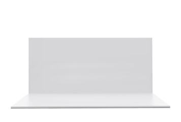 Vector 3D exhibition booth. Showroom. Square corner. Empty geometric square. Blank box template. White blank exhibition stand. Presentation event room.