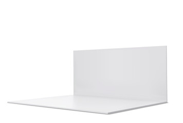 Vector 3D exhibition booth. Showroom. Square corner. Empty geometric square. Blank box template. White blank exhibition stand. Presentation event room.
