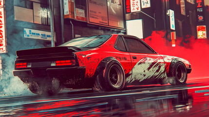 Japanese tuning car, abstract anime poster art, Generative AI.