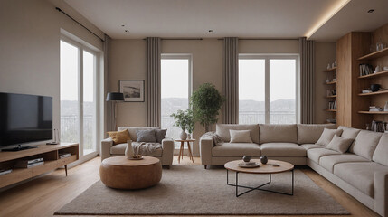 A living room interior design with a sofa with other matching items modern home interior design template.