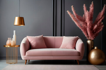 Modern living room interior design. 3D rendering. AI generated