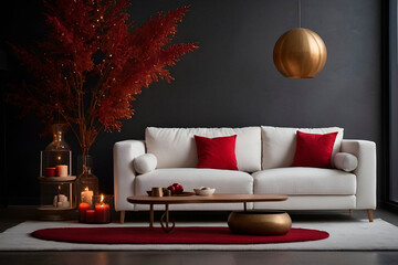 Modern living room interior design. 3D rendering. AI generated