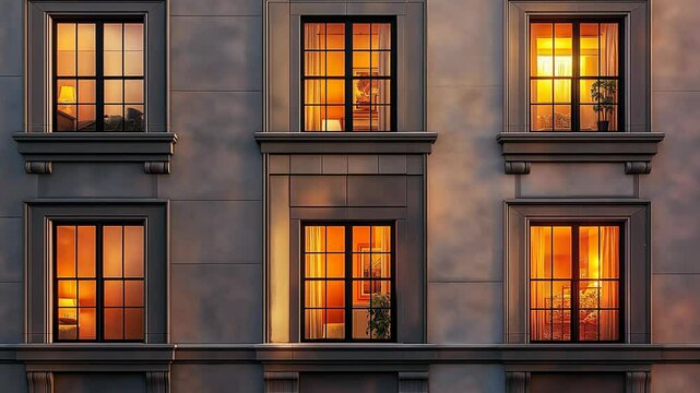 Life behind the windows of an apartment building facade
