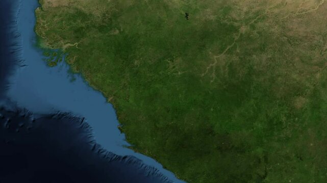 Zoom from Earth to Guinea. (No Border) World map animation with highlighted borders of countries. Images from NASA