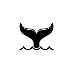 Minimalist whale tail icon with ocean waves, representing marine wildlife and nature conservation.