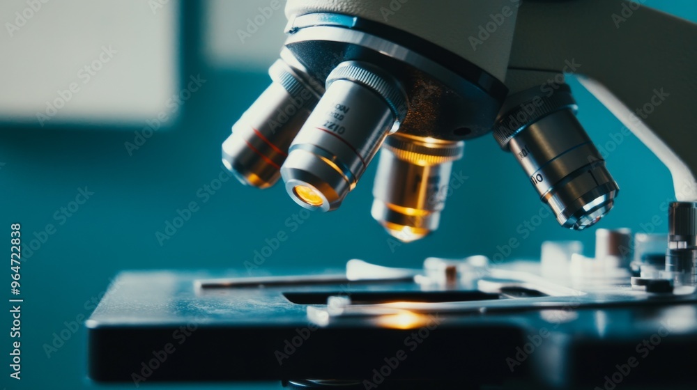 Wall mural close-up of a microscope in laboratory setting
