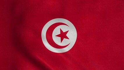 Flag of Tunisia, waving in wind. Realistic flag background. 3d illustration