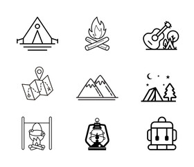 Outdoor and Camping Icon Set with Editable Stroke and Pixel Perfect.