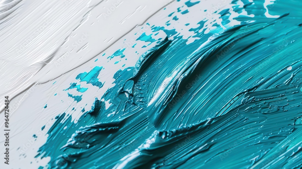 Poster vibrant turquoise brushstroke splashed across pristine white canvas capturing raw artistic energy te