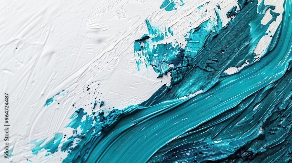 Poster vibrant turquoise brushstroke splashed across pristine white canvas capturing raw artistic energy te