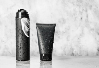 Black Bottles with Elegant Water Drops Perfectly Designed for shaving Products