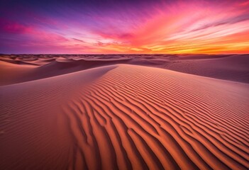 Naklejka premium vast sandy dunes bathed warm hues breathtaking sunset sky vibrant colors soft shadows, landscape, nature, desert, horizon, clouds, texture, light, evening