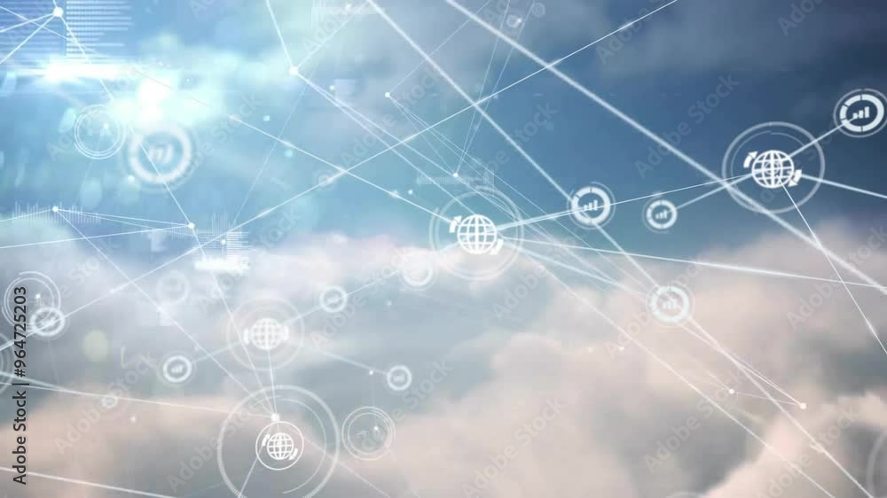 Poster animation of network of connections with graph icons
