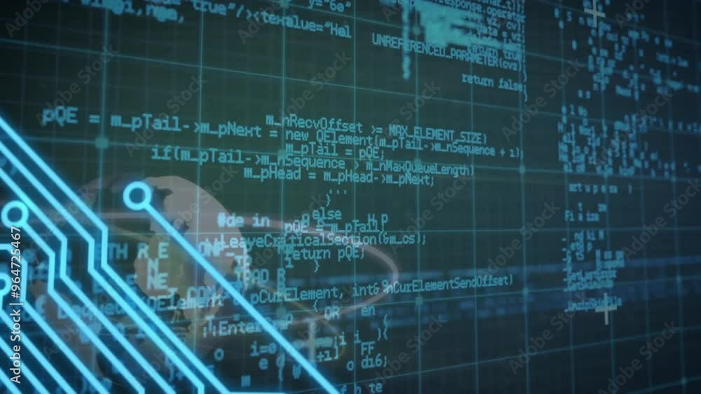 Poster animation of digital data processing over computer circuit board