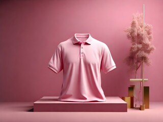 Mockup 3D pink T-shirt polo shirt, Blank collared shirt mockup, front, side and back views, tee design presentation for print, 3d rendering, 3d illustration