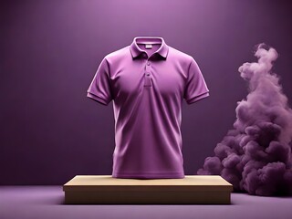 3D Mockup of purple blank T-shirt or polo shirt background with smoke.