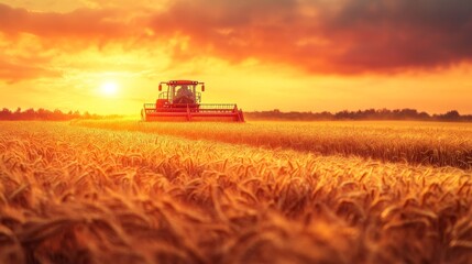 Fototapeta premium Sunset Harvesting Scene